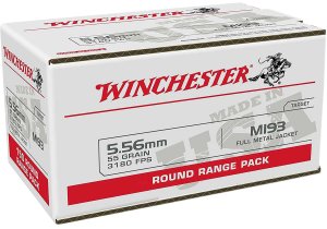 Winchester WM193100 5.56mm 55gr FMJ Ammo, 3240 fps, 100 Rounds