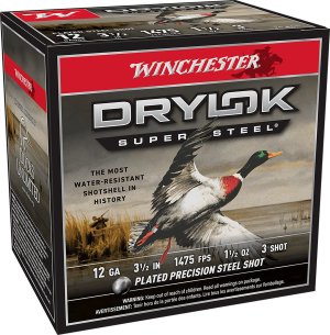 Winchester DryLok Super Steel 12 Gauge Ammo 3.5" 1.5oz #3 Shot 1475fps