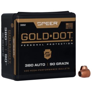 Speer 3992 Gold Dot 380 Caliber 90GR Hollow Point Bullets 100-Pack