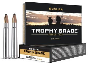 Nosler 60090 Trophy Grade 375 H&H Mag, 260gr Spitzer Partition, 20-Box, Nickel Plated Brass, USA Origin