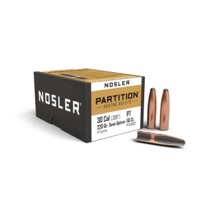 Nosler 16332 Partition Bullets, .30 Caliber 220gr, Flat Base Spitzer, 50 Pack - USA Made