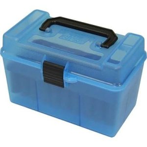 MTM Case-Gard Deluxe H-50 Series Rifle Ammo Box Small Clear Blue 50 Rounds