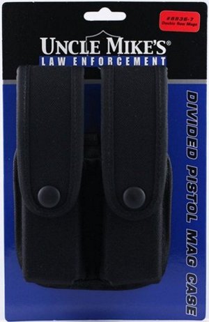 Uncle Mike's Divided Pistol Mag Case - Black Cordura, Double Row, Snap Closure, Molded Insert