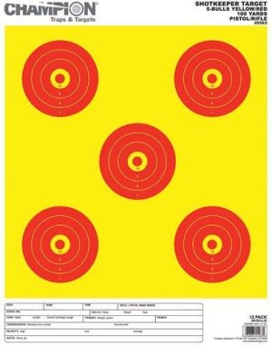 Champion Range ShotKeeper Large 5-Bullseye Targets, Yellow/Red, 12 Pack