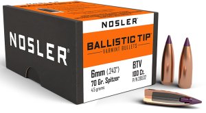 Nosler 39532 Ballistic Tip Varmint 6mm .243 70 gr Spitzer Point 100 Box