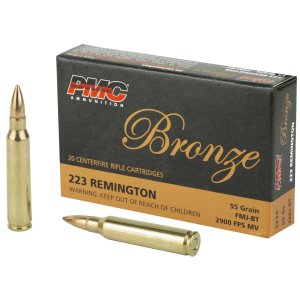 PMC .223 Rem 55gr FMJ-BT Ammo, 20 Rounds, Brass Casing