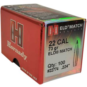 Hornady ELD Match 22 Cal .224 73 gr Boat Tail 100 Count