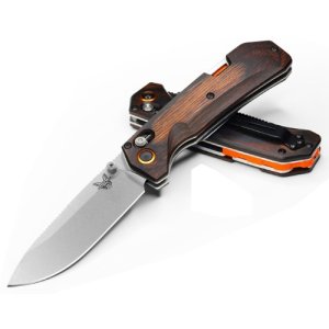 BENCHMADE Grizzly Creek Folding Knife 3.49" Drop Point Blade w/ Folding Gut Hook | Wood Handles