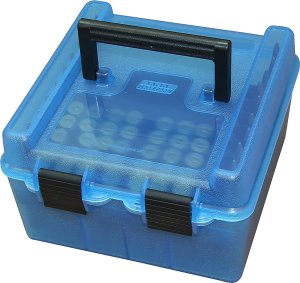 MTM Case-Gard DLX Ammo Box 100rd HND WSSM Ultimate Clear Blue