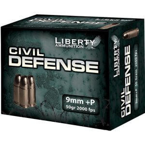 Liberty AMMUNITION Civil Defense 9mm Luger +P 50Gr HP 20/Bx Handgun Ammo