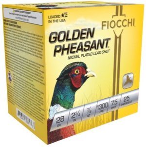 Fiocchi Golden Pheasant 28Ga 2.75" #7.5 Nickel-Plated 25rd Shotshell 28GP75