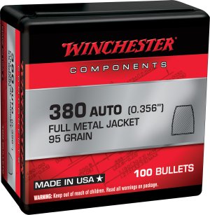 Winchester WB380MC95X Centerfire Handgun Reloading Bullets .356 95 gr FMJ