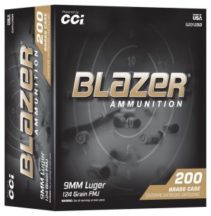 CCI 9mm Luger 124gr FMJ Blazer Brass Ammo 200 Rounds