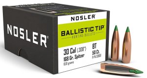 Nosler Ballistic Tip Hunting .30 Caliber .308 168 Grain 50rd Bullets 30168