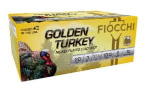 Fiocchi Golden Turkey Nickel plated Shotshells 20ga 3 1-1/4oz 1200 fps #6