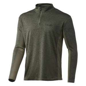 Huk H1200529-318-S Coldfront 1/4 Zip Shirt Heather Moss S 4-Way Stretch