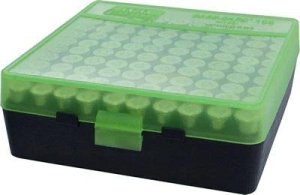 MTM Case-Gard P-100 Series 100 Round Handgun Ammo Box .44 Mag, .44 Spec, .41 Mag, .45 Long Colt - Green/Black
