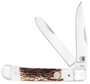 Cobratec CTTDTRPSTAG Trapper Two Blade G-10 Stag/SS Slip Joint Knife