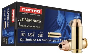 Norma 801109265 10mm 180gr Jacketed Hollow Point 50 Rounds