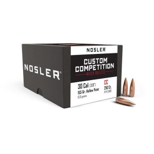 Nosler .30 Caliber 155gr HPBT Custom Competition Rifle Bullets, Aerodynamic Efficient, 250 Count