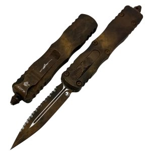 Microtech Dirac 2.92 In D/E Full Serrate Bronze ALU Handle Outbreak