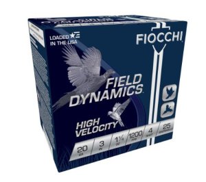 Fiocchi 203HV4 Field Dynamics High Velocity 20Gauge 3" 1 1-4oz 4Shot 25 ...