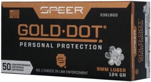 Speer Gold Dot 9mm Luger 124 Grain GDHP 50 Rounds 531618GD