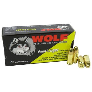 Wolf 919WCFMJ 9mm 124GR FMJ Brass Plated Steel Case 50/Box