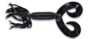 GSM Fishing 4 In Double Tail Hula Grub Black Large Blue Flake 10-Pack