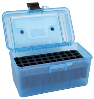 MTM Case-Gard Deluxe H-50 50 Round Medium Rifle Ammo Box Clear Blue