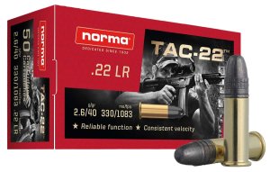 Norma TAC-22 Rimfire Ammunition .22 LR 40gr LRN 1083 fps 50/ct