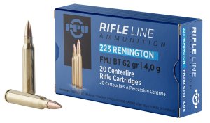 PPU PP223F2 223 Rem 62gr FMJ BT Rifle Ammo 20/Box