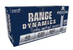 Fiocchi Range Dynamics Pistol Ammo 45 ACP 230 gr. FMJ 50 rd.