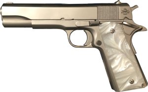 Rock Island 56418 Semi-Automatic Pistol, .45 ACP, 5-Inch Barrel, 8-Round Capacity, Matte Nickel Finish, Pearl Grip, GI Sights, Compact 8.7-Inch Length