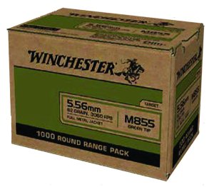 Winchester Ammo WM8551000 USA M855 Green Tip 5.56x45mm NATO 62 gr Full Metal Jacket (FMJ) 1000 Per Box/1 Cs