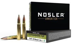 Nosler 40643 8X57mm JS E-Tip 180 Grain, Brass Cased, 20 Rounds, High-Performance Hunting Ammunition