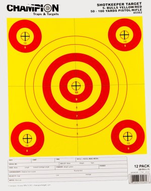 Champion Shotkeeper 45562 5-Bullseye 50-100 yds Pistol/Rifle Yellow/Red 12 PK