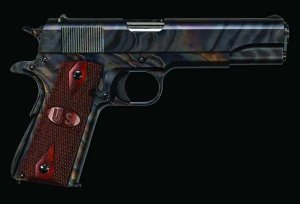 Auto-Ordnance 1911GCH 45 ACP Pistol: 5" Barrel, 7+1 Capacity, Color Case Hardened Steel, Checkered Wood Grip with US Logo, Manual Safety