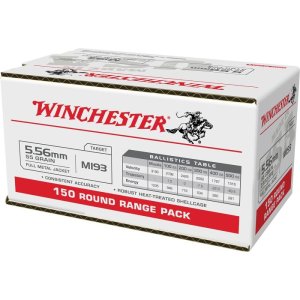 Winchester Ammo WM193150 USA 5.56x45mm NATO 55 gr 3270 fps Full Metal Jacket (FMJ) 150 Bx/4 Cs