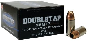 DoubleTap 9MM124HP20 9mm+P 124gr JHP Controlled Expansion Ammo 20/Box