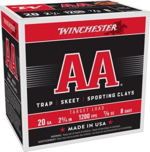 Winchester AA Target 20 Ga 2.75" #8 Lead .875oz 1200fps 25 rds