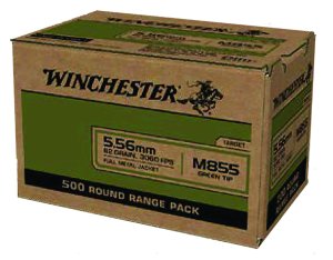 Winchester USA M855 5.56 NATO 62 Grain FMJ 500 Rounds Box