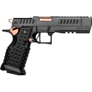 Jacob Grey NOX 9 Double Stack 2011 9mm Pistol with 5.0” Integrally Comped & Ported Barrel (PVD), Aluminum Grip (Anodized Blk), Seel Frame & Slide (DLC), Armored Billet Controls (Copper PVD), Optic Ready, RMR Footprint Plate, Two 17rd Mags.