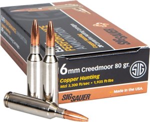 SIG Sauer Elite Hunting Copper 6mm Creedmoor Ammo 80gr