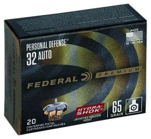 Federal P32HS1 Premium Personal Defense 32 ACP 65 gr 925 fps Hydra-Shok Jacketed Hollow Point 20 Bx/25 Cs