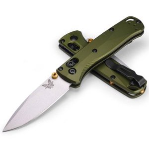 Benchmade MINI BUGOUT, AXS 2.82" DROP POINT BLADE, CPM-S90V STEEL WOODLAND GREEN ANODIZED 6061-T6 ALUMINUM HANDLE