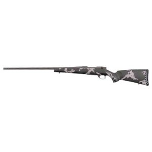 Weatherby Vanguard, Talon, Bolt Action Rifle, 6.5 Creedmoor, 26 in Fluted Barrel, Muzzle Brake, Cerakote Finish, Graphite Black, Peak 44 Blacktooth Carbon Fiber Stock, Green and White Spinge Pattern, 4 Rounds, Hinged Floorplate Bottom Metal VTE65CMR6