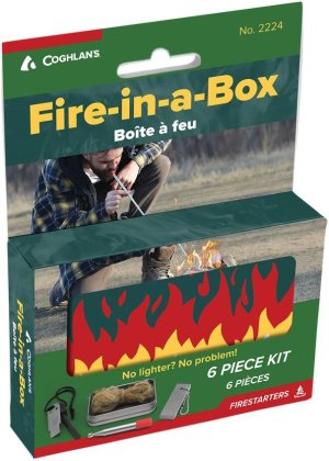 Coghlan's Fire-in-a-Box Kit Magnesium Bar & Flint Rod Waterproof Tin