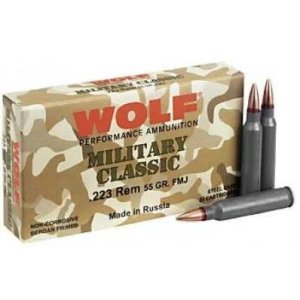 Wolf Military Classic .223 Rem 55 Grain FMJ 500 Ct Case MC22355FMJC
