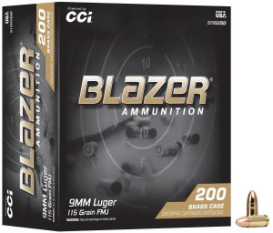 CCI 9mm Luger 115gr FMJ Blazer Brass Ammo 200 Rounds